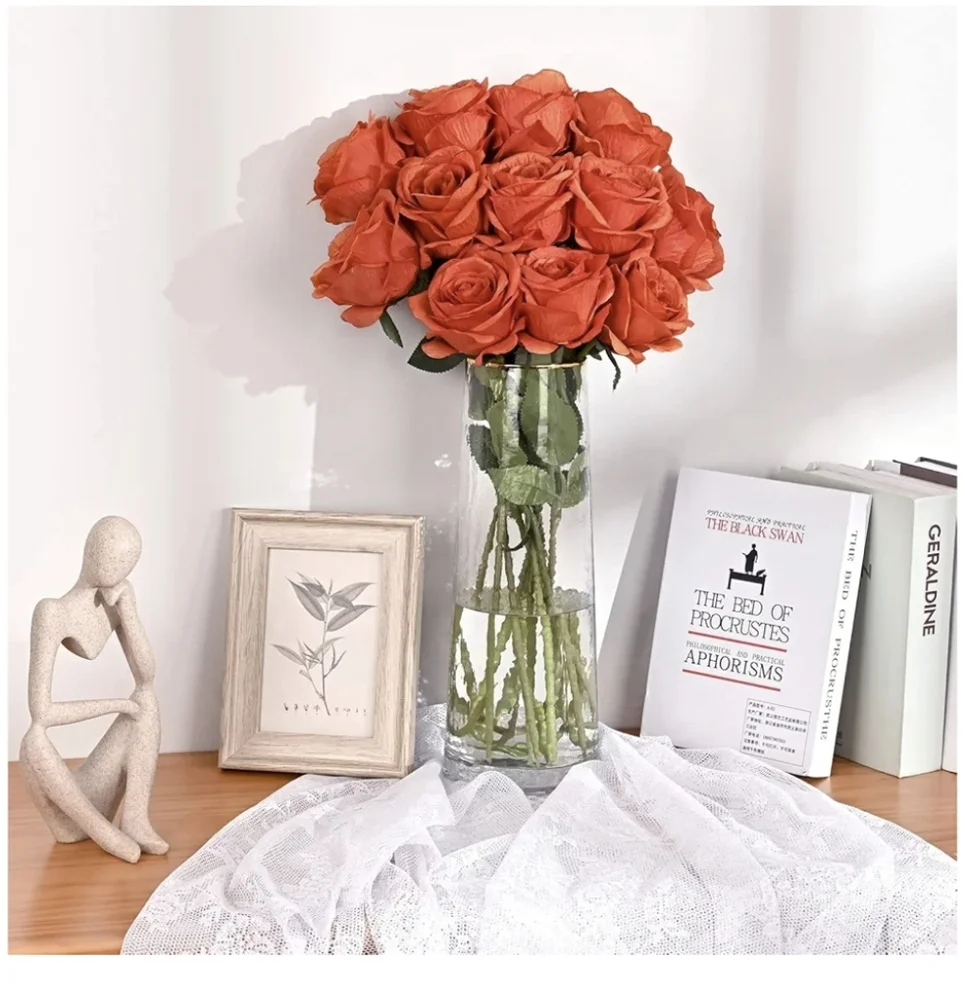 Artificial Orange Roses Bouquet 16 Pieces New
